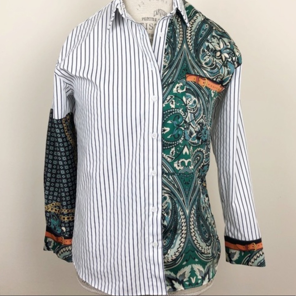 Zara paisley stripped collared button down